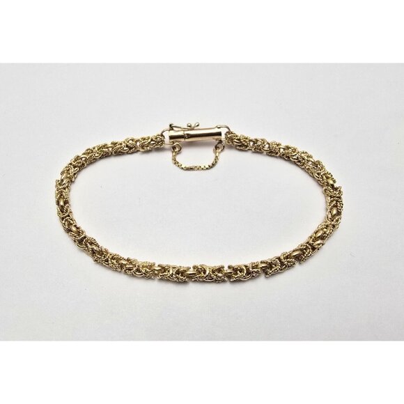 Fancy 18K Karat Solid Yellow Gold Designer Byzantine Link Chain Bracelet 7.25" L - Picture 3 of 16